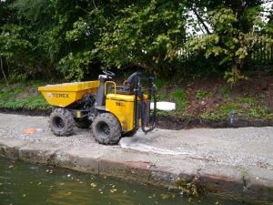 A mini dumper on the path under construction