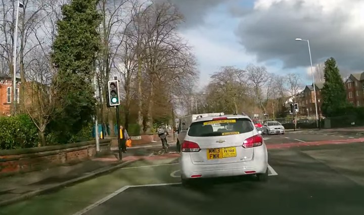 Still from Van and Cyclist Crash video by That'snotmy Name