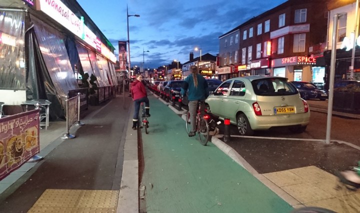 New segregated cycleway on Wilmslow Road, Rusholme - This is what the A56 should have
