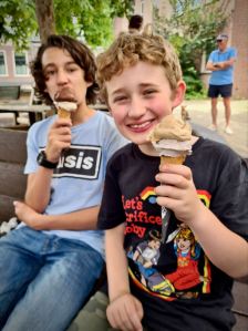 The boys enjoying ice creams