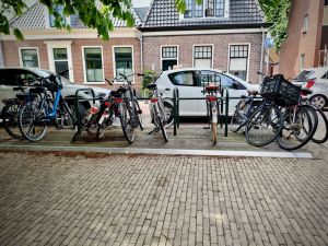 Temporary cycle parking platform, in what was a car parking space