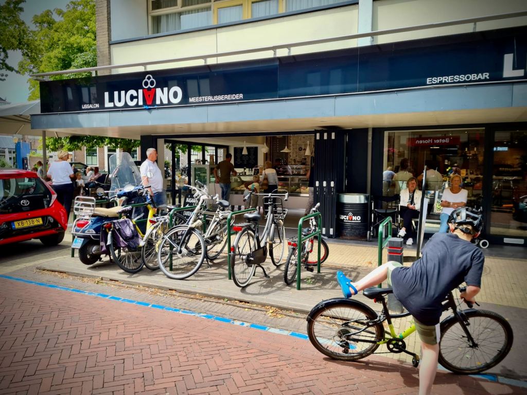 Temporary cycle parking platform outside Luciano