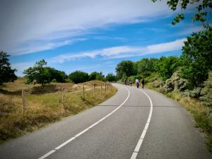Riding along the dune route, one walking and two cycling lanes