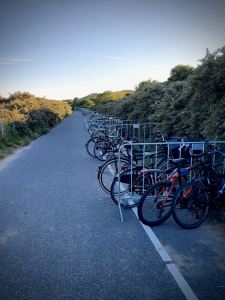 Still busy in the overspill cycle parking as we leave