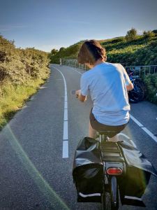 Our eldest riding along as we're leaving