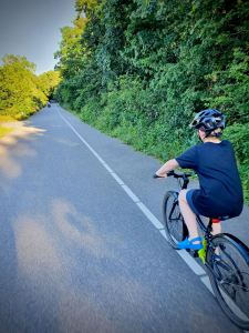 Our youngest riding along the dune route