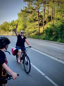 Someone's happy about getting to the top of the hill