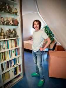 Eldest in the bedroom, inside a Cube House
