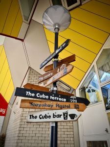 Signage inside the Cube Houses public space