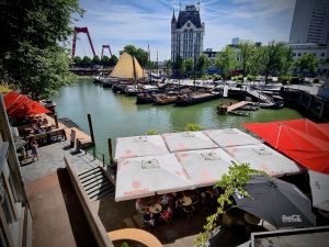 Looking out at the harbour from the Cube Houses