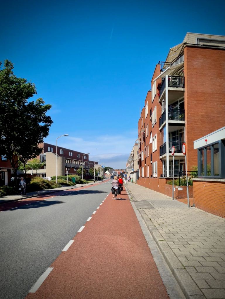 Painted cycle lanes as I approach Katwijk