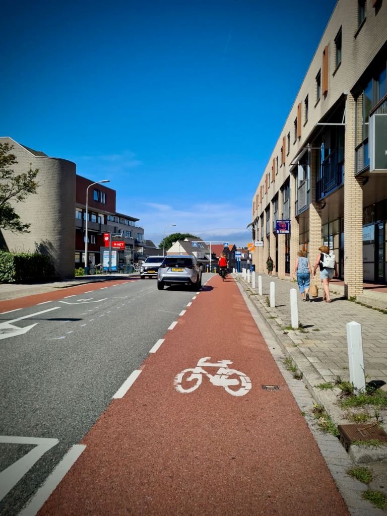 Painted cycle lanes as I approach Katwijk