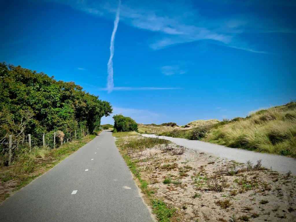 On the dune cycle route to Noordwijk, walking path to the right