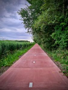 Recently installed coloured concrete surface, was previously asphalt