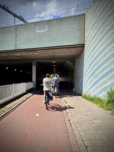 Entering the underpass, under the train lines into Leiden Centraal