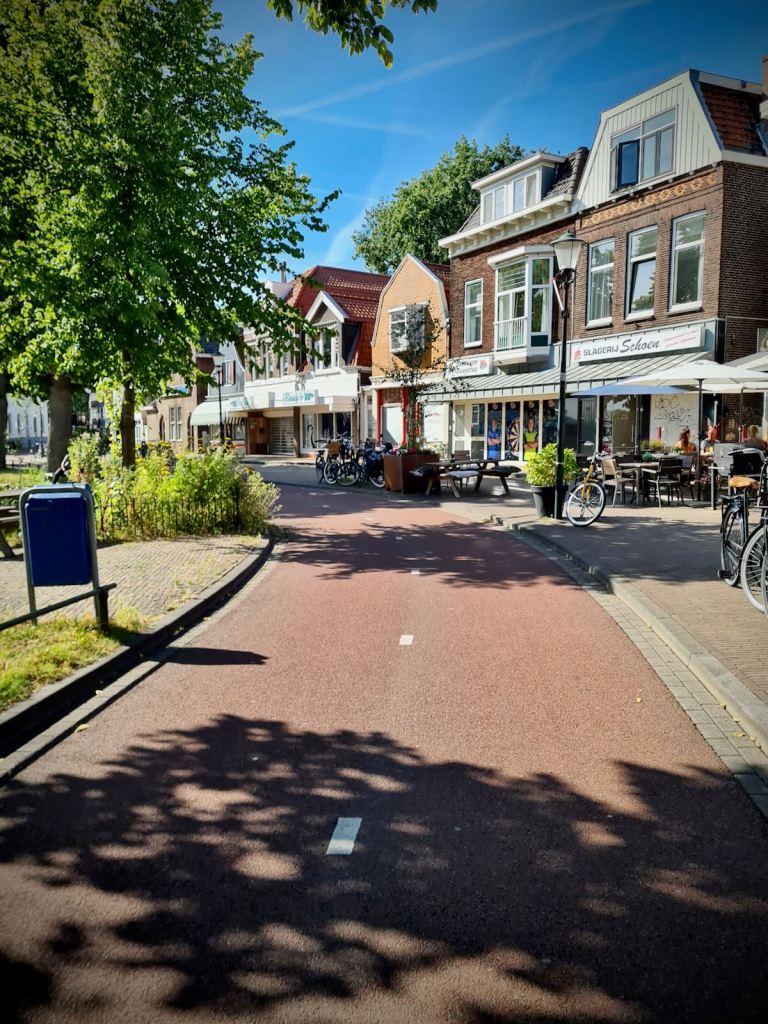 Cycle path and shops approaching Zaadam centre