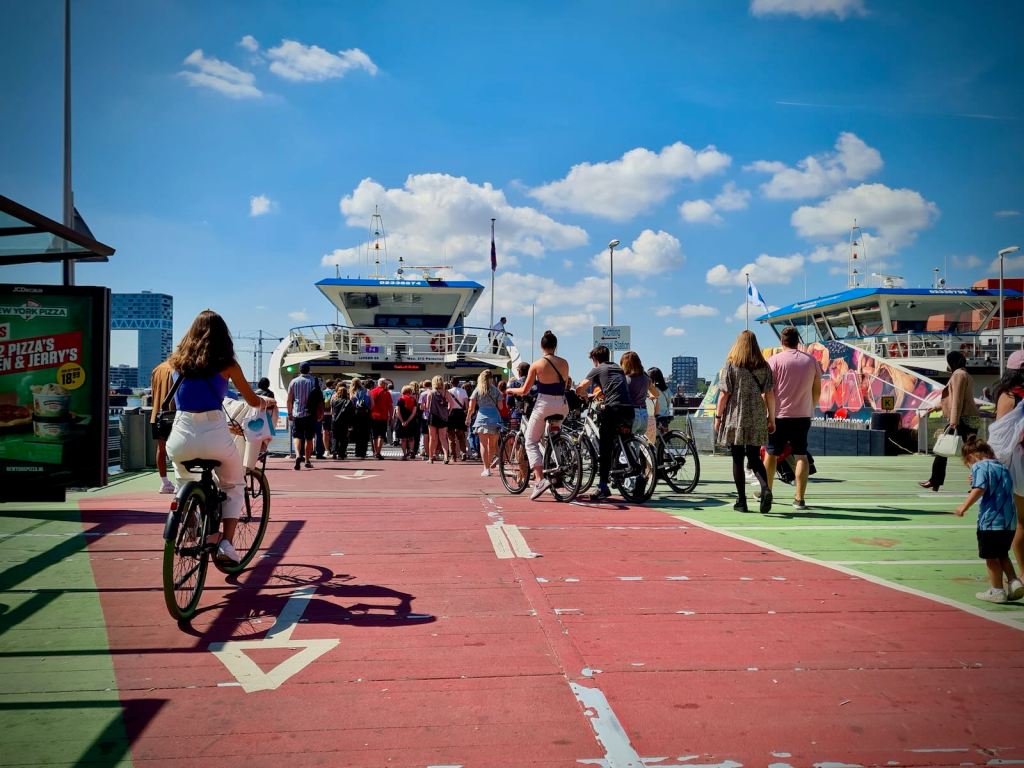 People boarding the ferry to Amsterdam