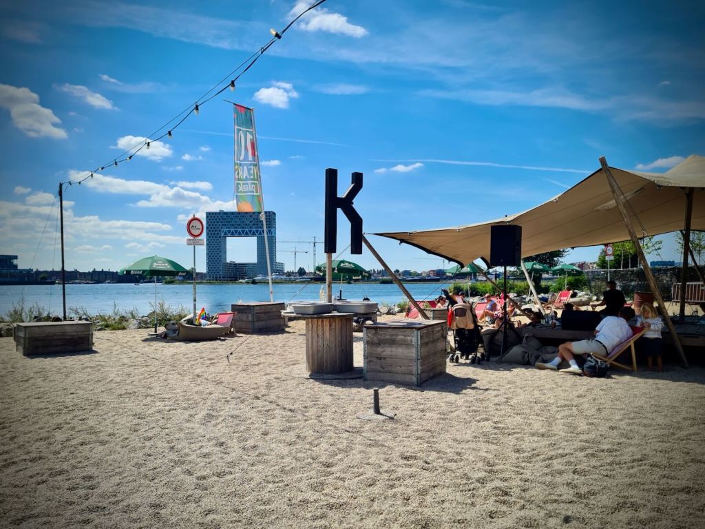 View of Hotel Pontsteiger on the other side of the IJ from Pllek restaurant