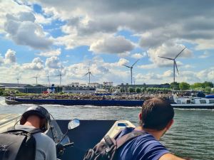 Boat carrying scrap passes