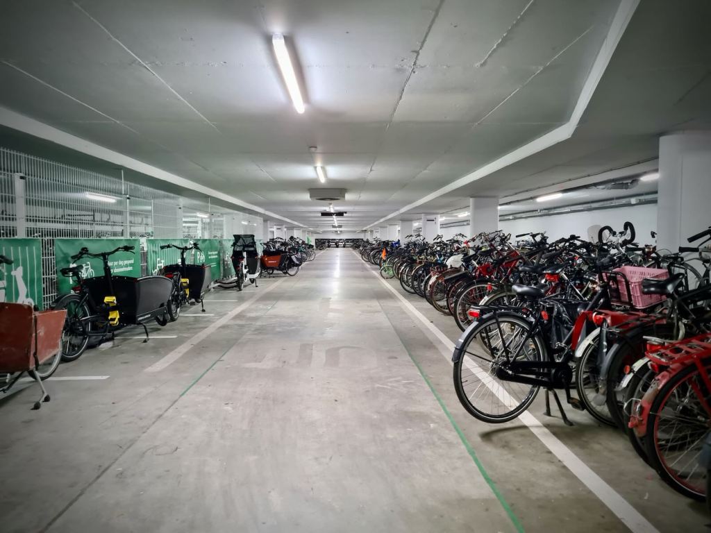 Underground cycle parking at De Hallen Amsterdam