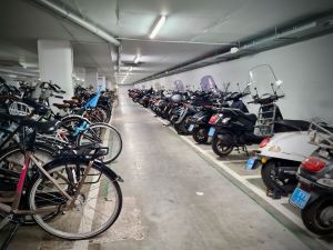 Underground cycle and motorbike parking at De Hallen Amsterdam
