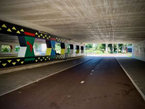 Newly installed cycle path under Vermiljoenweg bridge