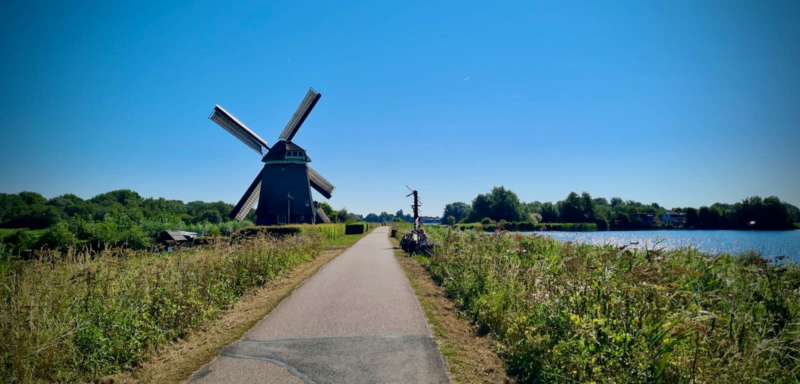 View of Twiskemolen windmill and Zuidwestplas lake