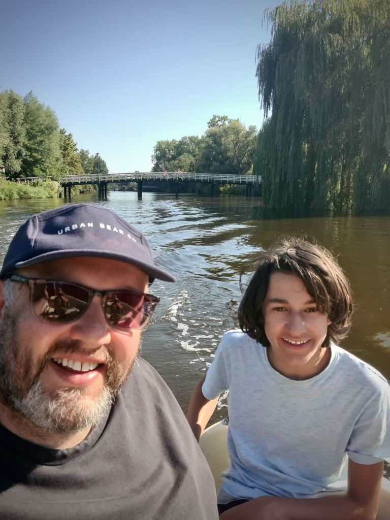 Boat selfie, walking and cycling bridge in the background
