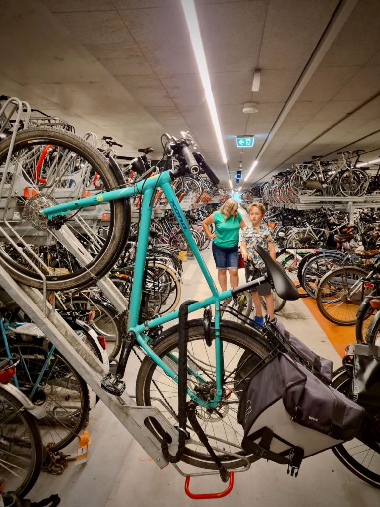 Parking the bikes at Delft station