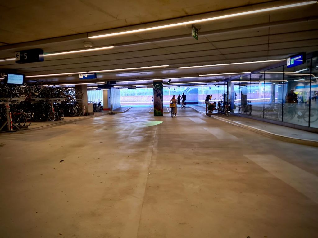 Looking out from Delft station cycle parking