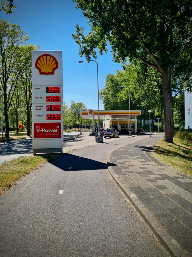 Petrol station with bypass cycle path