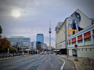 Cycling along Prenzlauer Allee