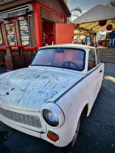An actual Trabant at the East Side Gallery