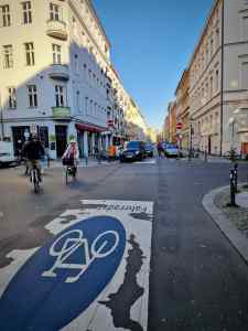 Riding along a cycle street, Linienstraße