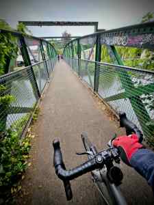 Crossing the Fieldings Road Footbridge