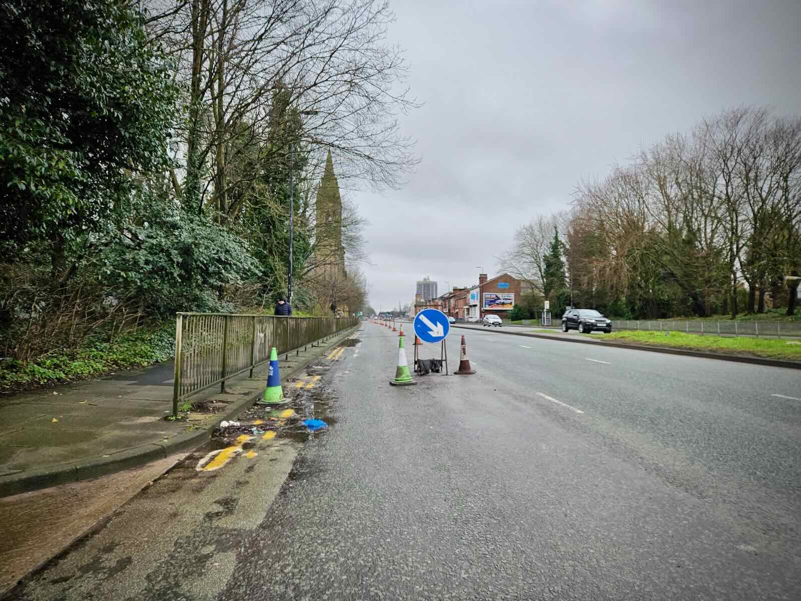 Cones return approaching St Ann's Church