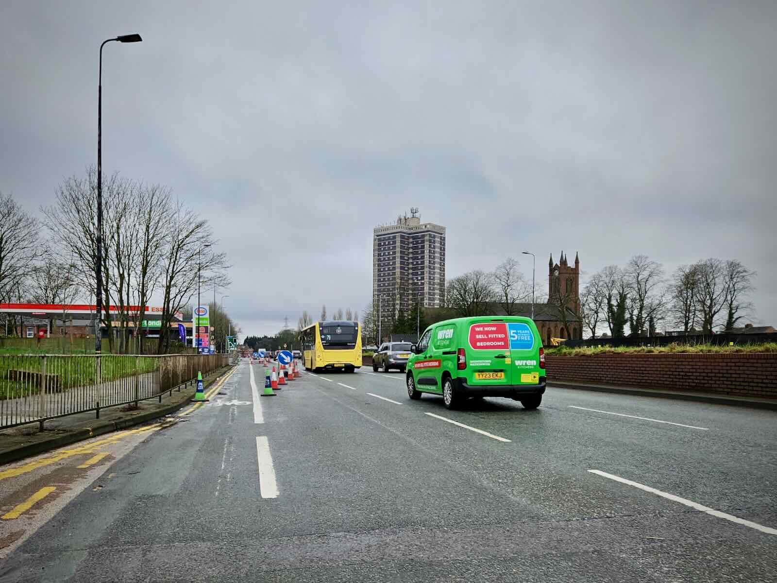 Cones return after the bus stop
