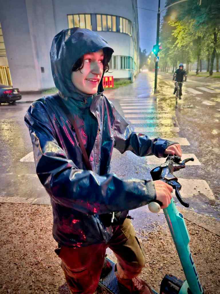 Riding a TIER e-scooter in the rain