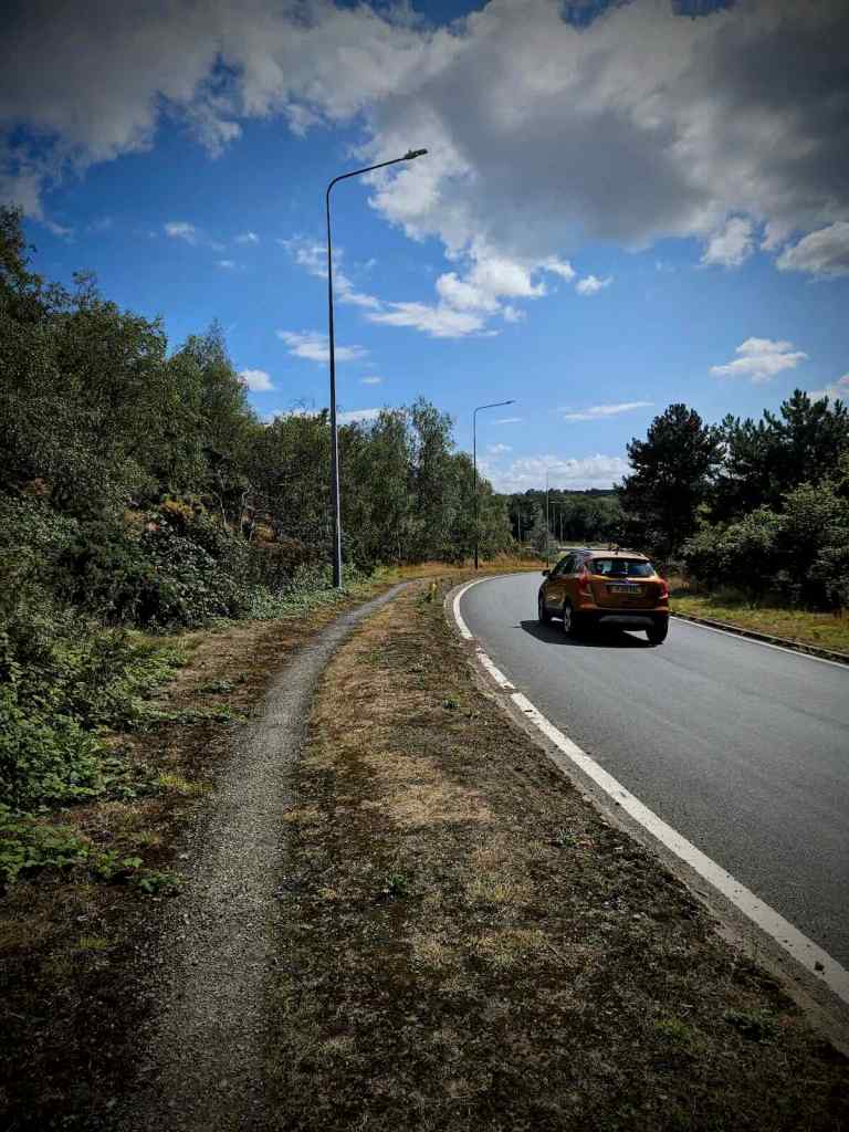Narrow gravel path better than riding on the A20 Ashford Road