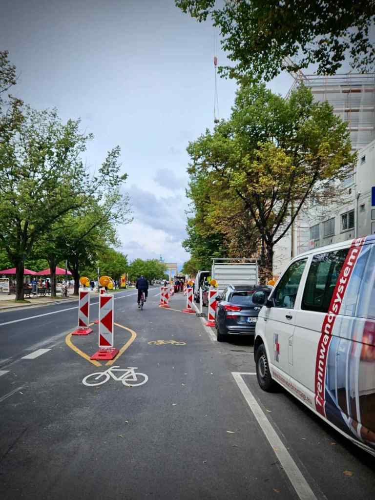Temporary cycle lane near construction