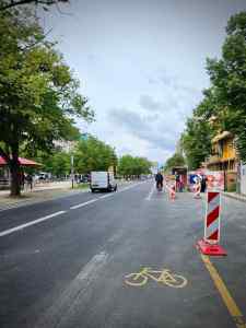 Temporary cycle lane near construction