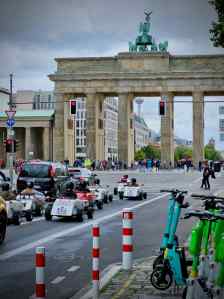 Mini hotrod tour in front of the Brandenburg Gate
