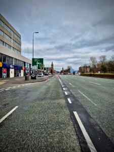 Passing the service entrance for Stretford Mall