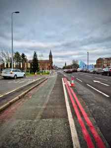 Approaching the exit for the parking bays