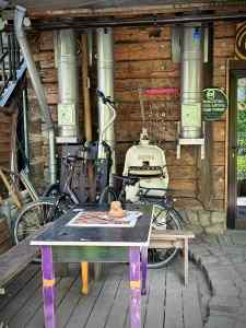 Seating at one of the shops