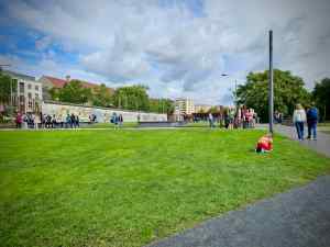 Looking across the Berlin Wall Memorial Bernauer Straße