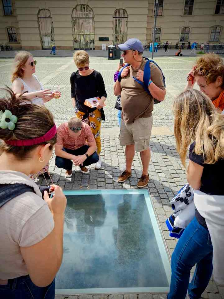 Looking down at the Memorial to May 10, 1933 Nazi Book Burning