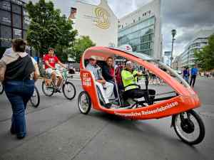 Passing cycle rickshaw
