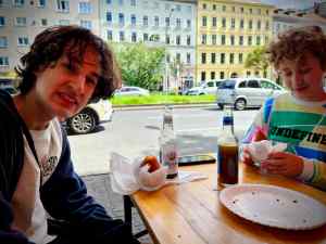 Eating arancini at Amici Amici