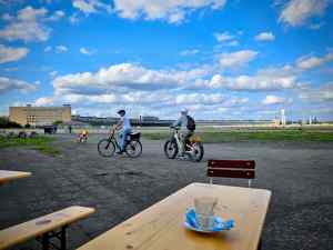 People cycling at Tempelhofer Feld